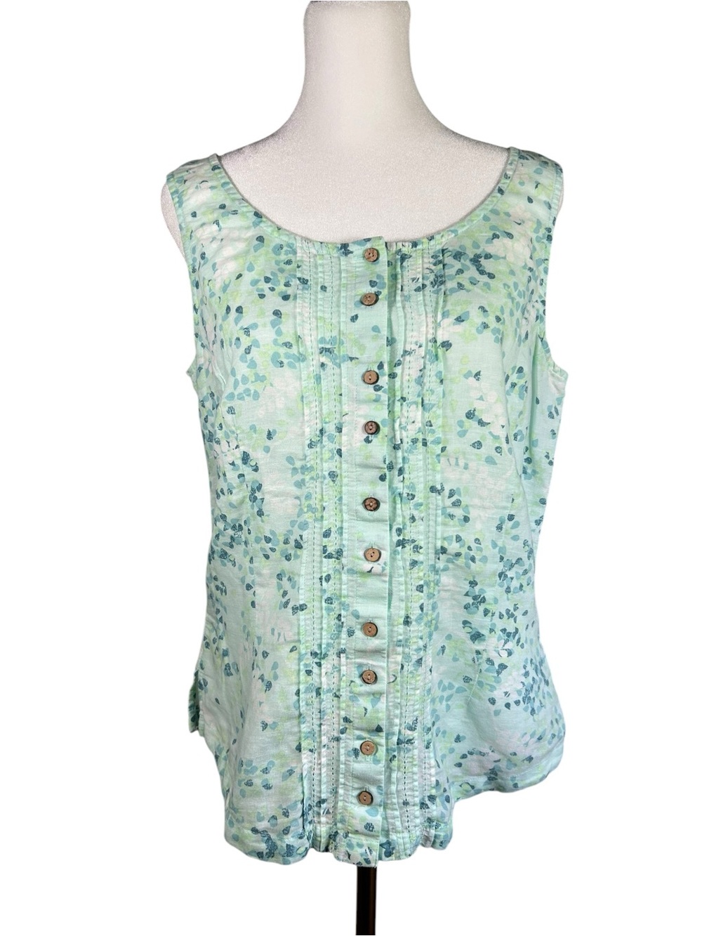 Cottagecore Mint Green Linen Blend Pintuck Button Up Tank Top Eddie Bauer S